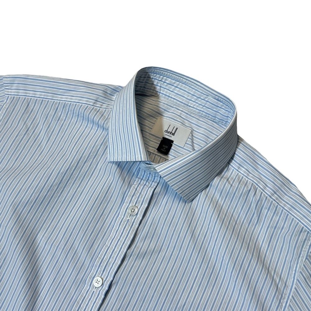 Dunhill mens 15 3/4 40 89cm R white blue stripe lightweight dress shirt EUC